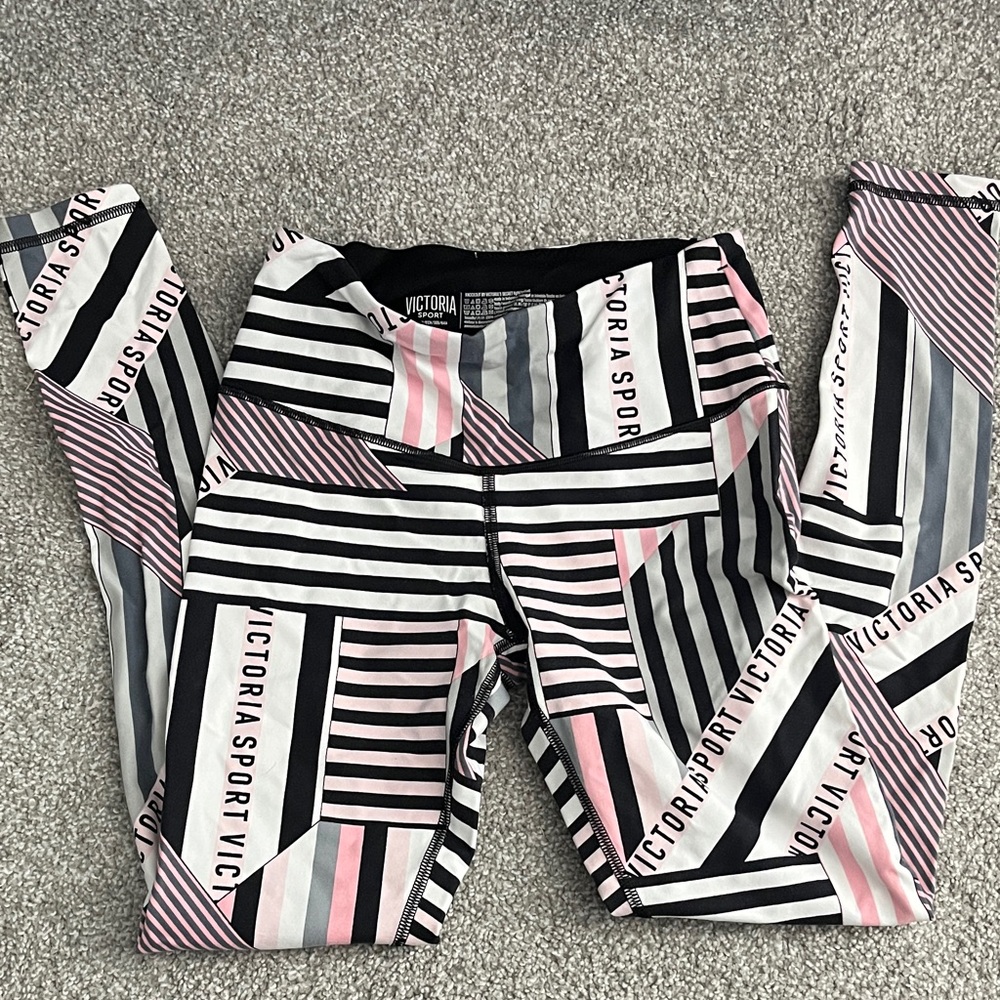 Victoria's Secret women’s Leggings - Black, Pink, White Stripes